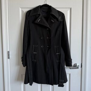 Banana Republic Black Trench Coat with White Stitching